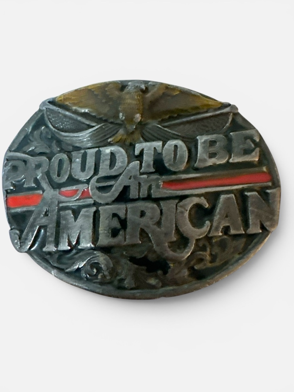 VINTAGE SISKIYOU PROUD TO BE AN AMERICAN BELT BUCKLE